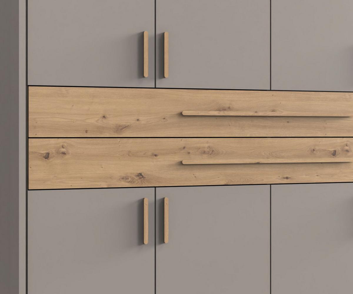 DREHTÜRENSCHRANK B273/H210/T58 cm Sandgrau, Kleiderschrank mit Passepartout, 2 Spiegel, 2 großen Schubkästen & Griffen in Eiche Artisan Dekor / 22650 - Sandfarben/Eiche Artisan, Holzwerkstoff/Kunststoff (273/210/58cm) - luma-home