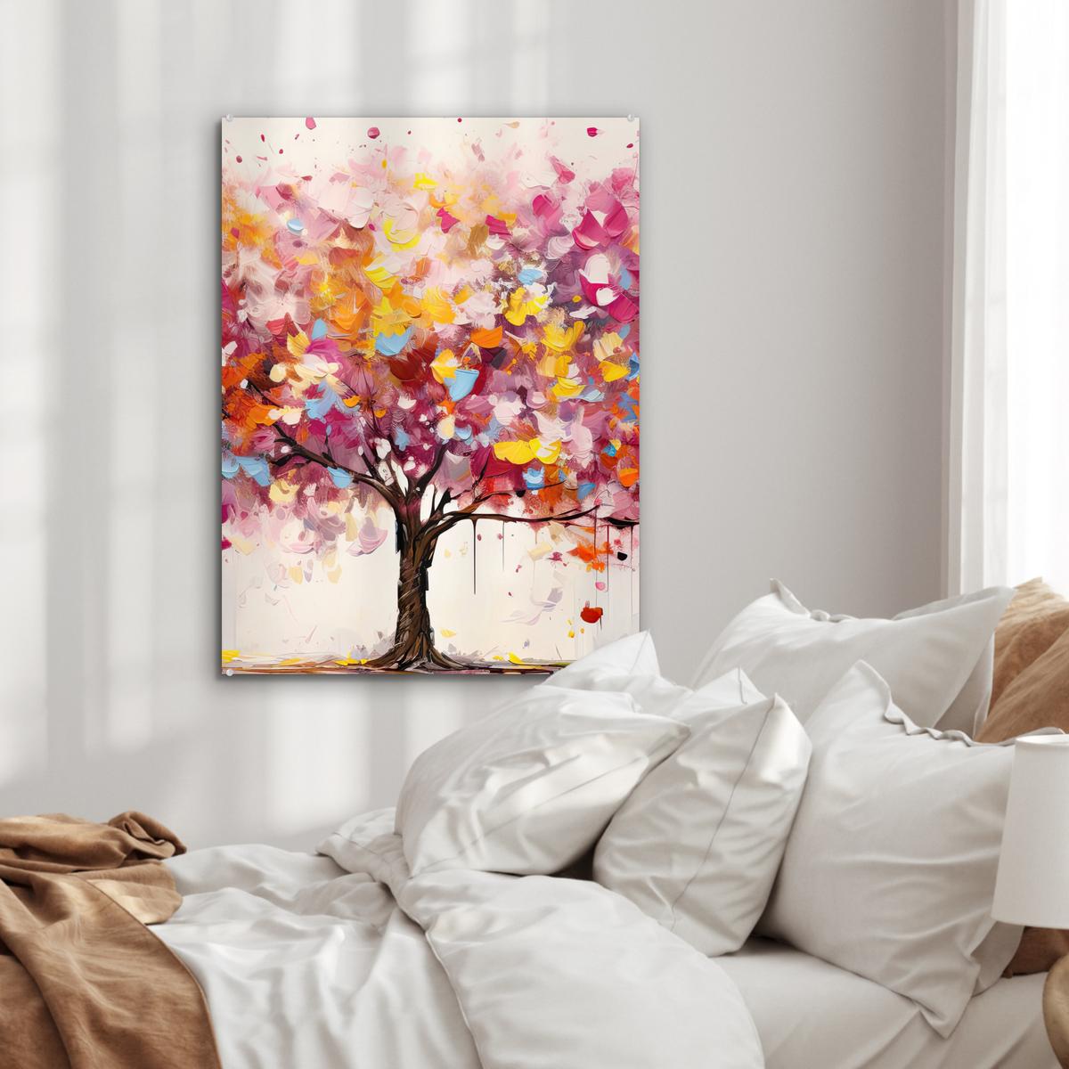 ACRYLGLASBILD Aquarell - Baum - Kunst - Abstrakt 60x80 cm - Multicolor, Glas (60/80cm) - MuchoWow