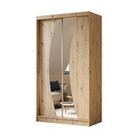KLEIDERSCHRANK mit Spiegel-Schiebetüren und Aluminium-Leisten, LED-Beleuchtung - VOXI - 120 cm Eiche Artisan - Eiche Artisan, Holzwerkstoff (120/216/61cm) - ALTDECOR