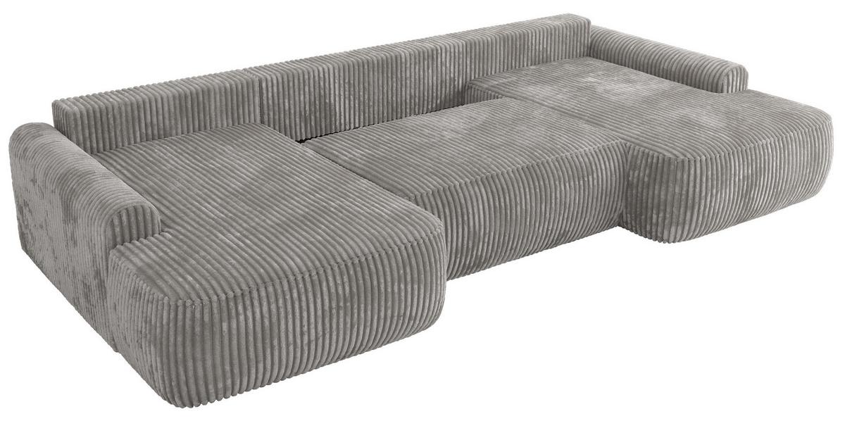 WOHNLANDSCHAFT CUBO U Grau Cord - Schwarz/Grau, Kunststoff/Textil (370/100/187cm) - MKS