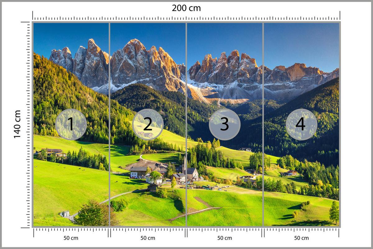 FOTOTAPETE Berge Bäume Natur Landschaft 3D 200x140 - Blau/Beige, Papier (200/140cm) - Muralo