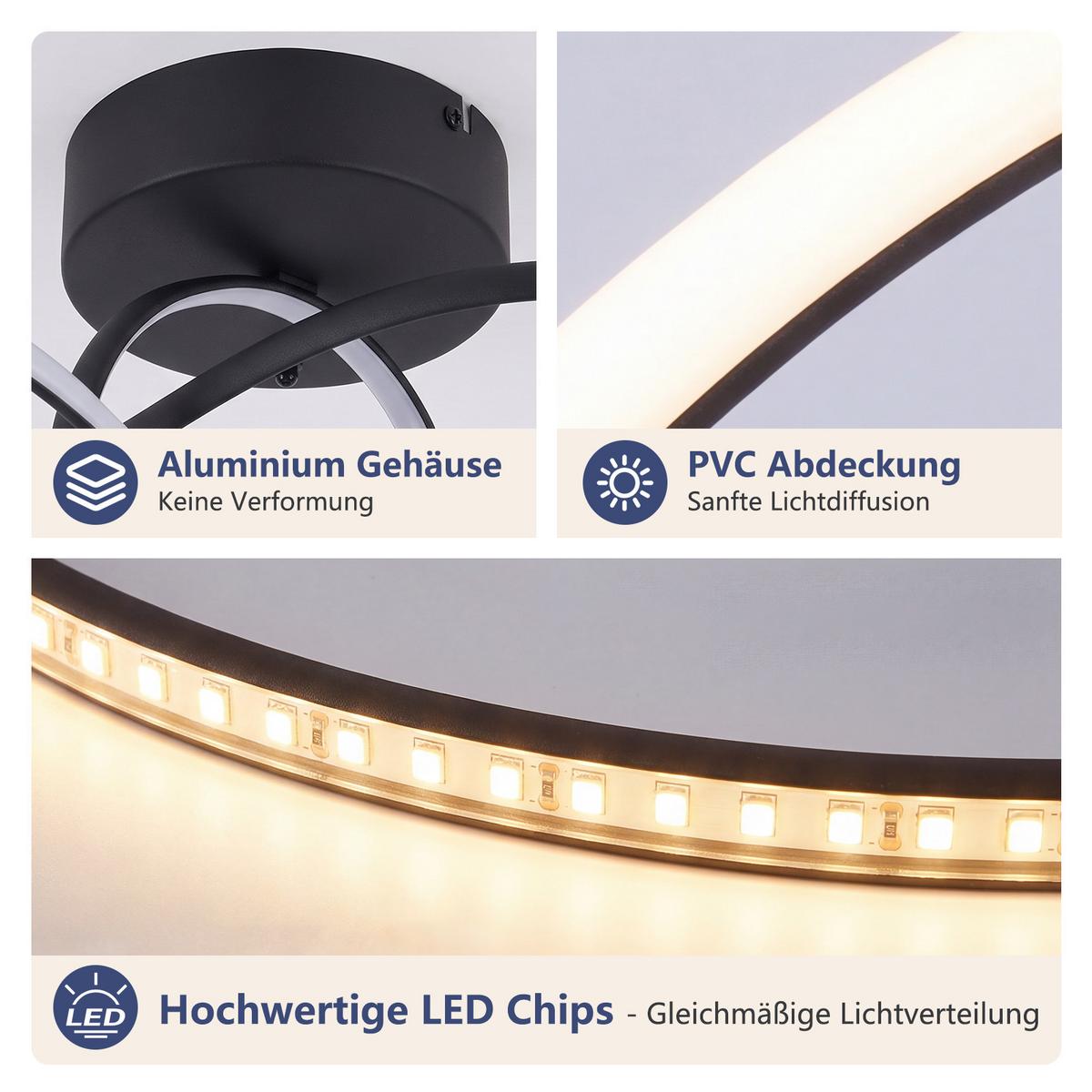 LED DECKENLEUCHTE Lyveth 41/19.5/16.5 cm - Schwarz, Kunststoff/Metall (41/19.5/16.5cm) - ZMH