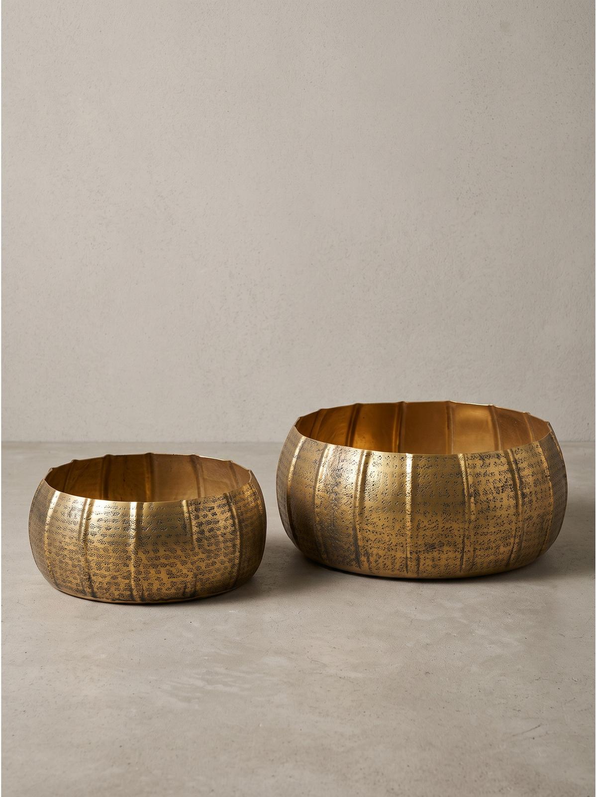SCHALEN 2er-Set ECHAZ, Aluminium, handgefertigt, Gold, Ø 39 x 17 cm - Goldfarben, Metall (39/17/39cm) - KADIMA DESIGN