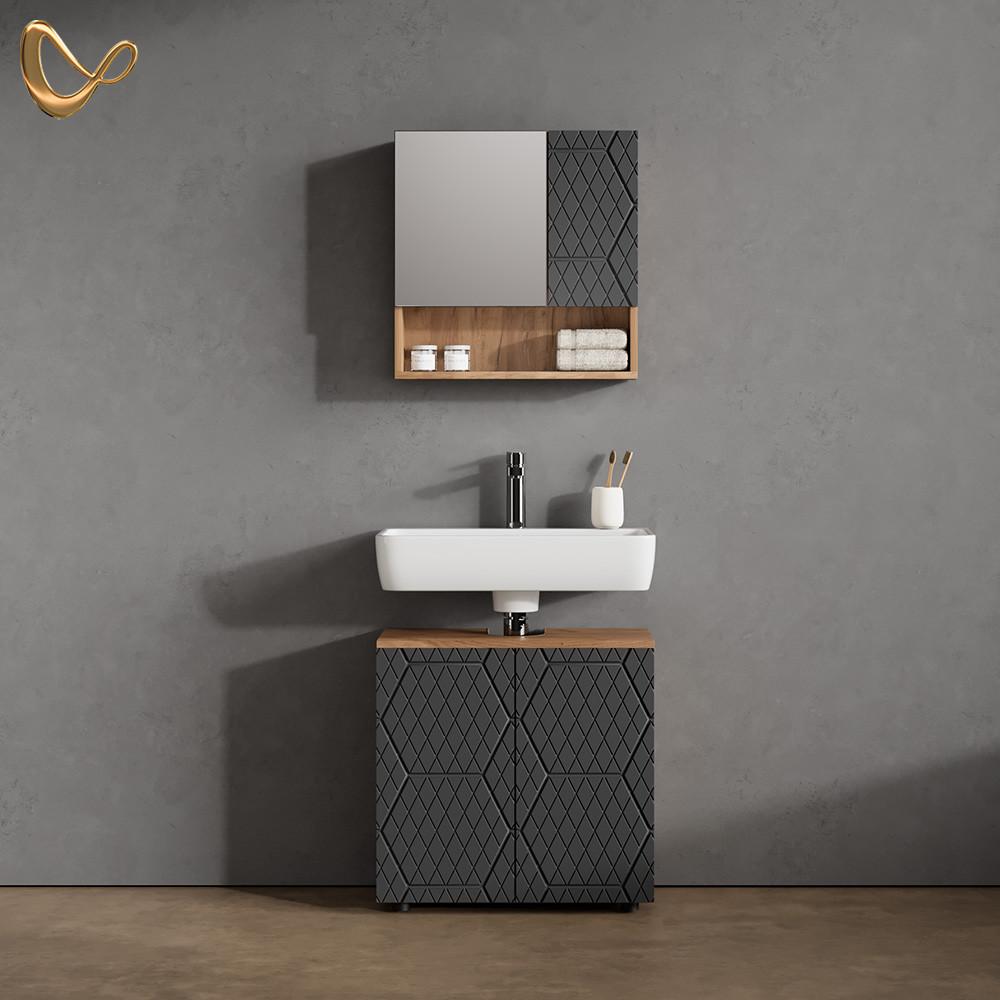 BADMÖBEL-SET Ronco Anthrazit mit Wabenstruktur 2 Teile, Unterschrank 60 cm - Anthrazit, Holzwerkstoff (60/59/30cm) - Livinity®