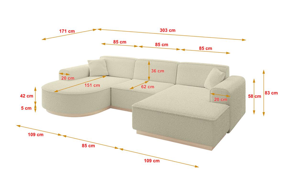 WOHNLANDSCHAFT ARRIO-U1 303x171x83 cm Creme - Creme, Holzwerkstoff/Textil (303/83/171cm) - ALTDECOR