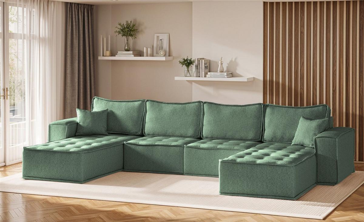 WOHNLANDSCHAFT Sande In Raven - Grün, Holzwerkstoff/Textil (372/85/192cm) - Fun Möbel