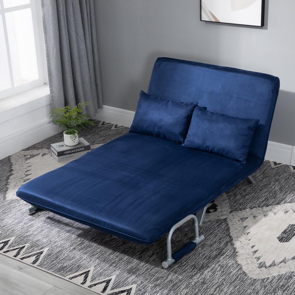 2-SITZER Sofa mit Schlaffunktion, Schlafsofa mit Verstellbarer Rückenlehne, Blau - Blau/Silberfarben, Textil/Metall (80/78/111cm) - HOMCOM