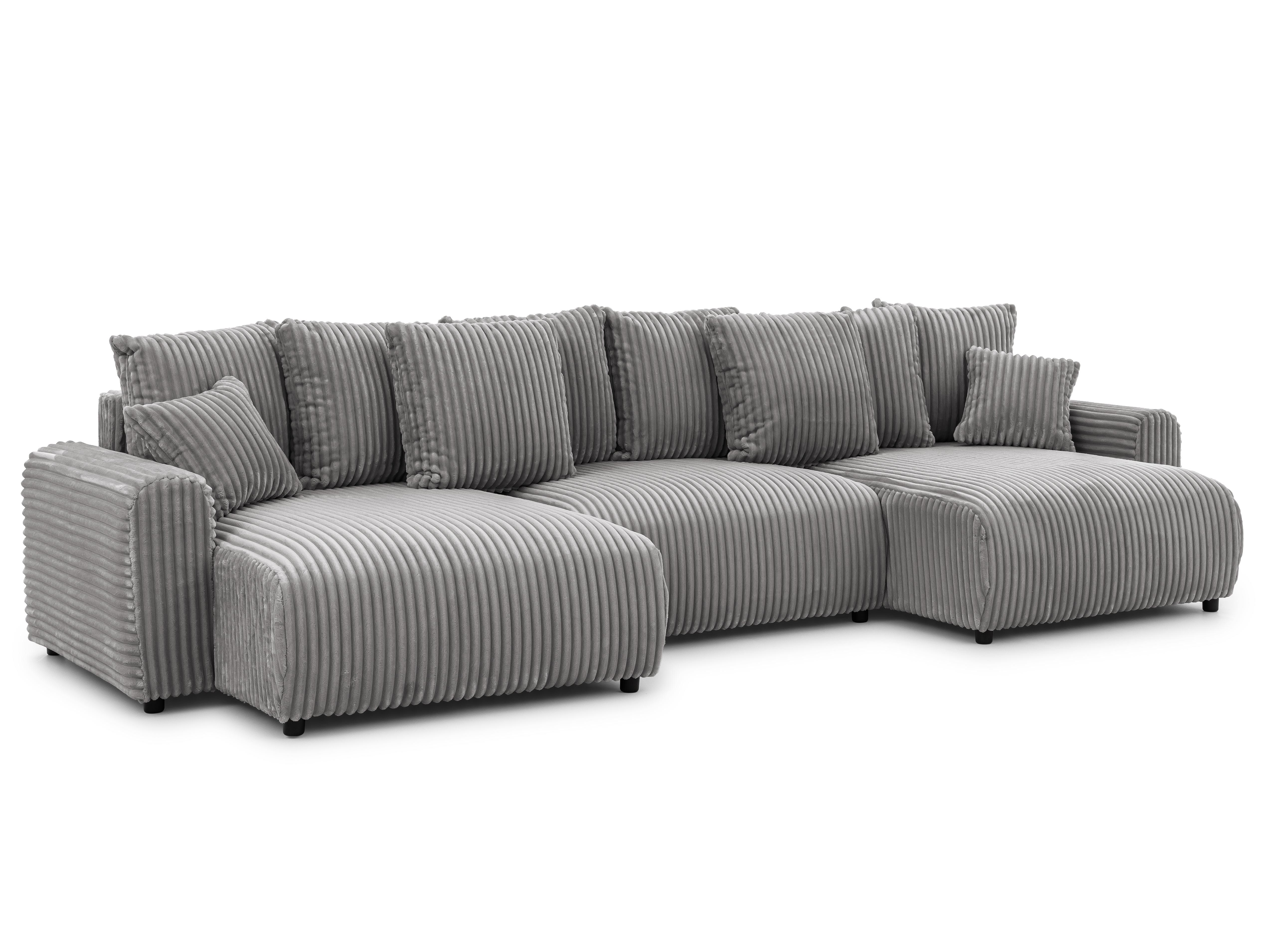 WOHNLANDSCHAFT Calma mit Schlaffunktion und Bettkasten im Bumpy-Design aus weichem Grau Plüschcord - Beige/Schwarz, Holz/Textil (336/88/140cm) - S-Style