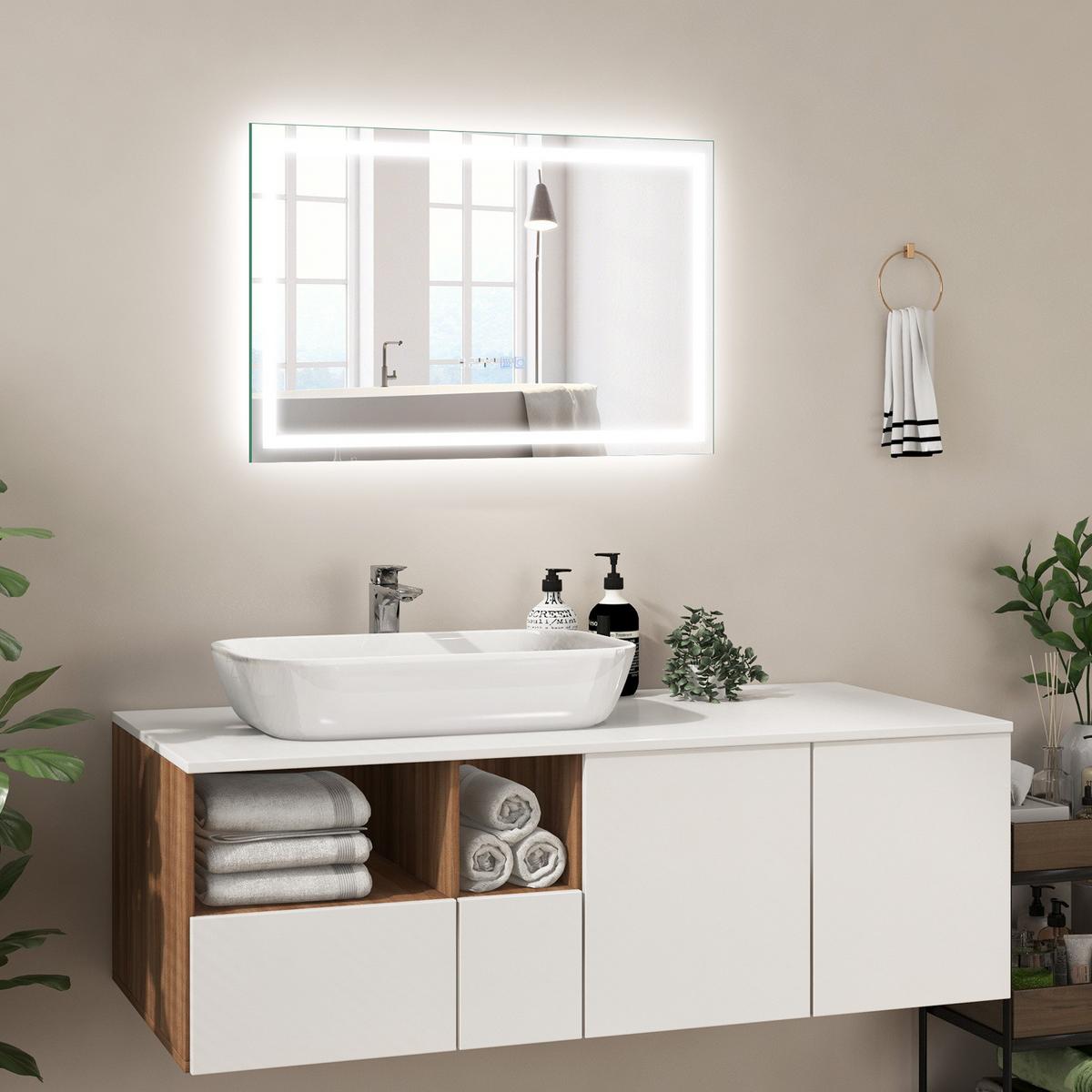BADEZIMMERSPIEGEL Silber - Silberfarben, Glas (60/3.5/40cm) - COSTWAY