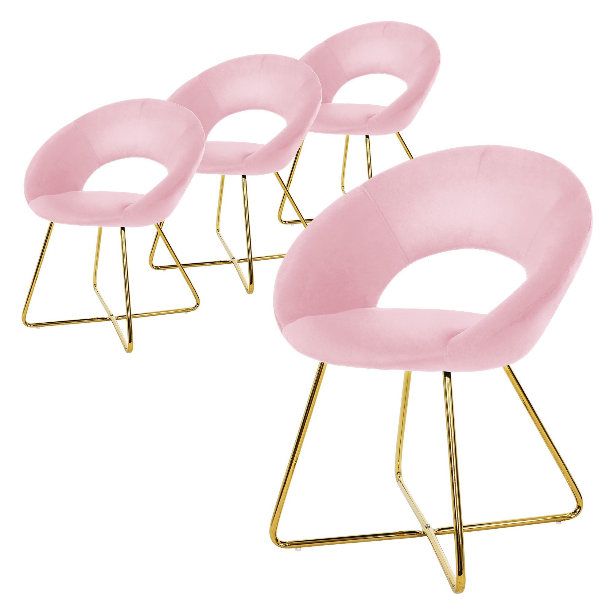 ESSZIMMERSTÜHLE 4er Set Rosa Samt - Pink/Goldfarben, Metall (53/77/64cm) - ML-DESIGN