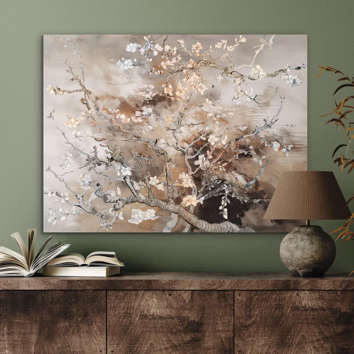 METALLBILD Mandelblüte - Kunst - Van Gogh - Beige - Abstrakt 80x60 cm - Braun, Metall (80/60cm) - MuchoWow