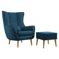 SESSEL Estjano Cord mit Fußbank - Beige/Dunkelblau, Holz/Textil (80/106/95cm) - MIRJAN24