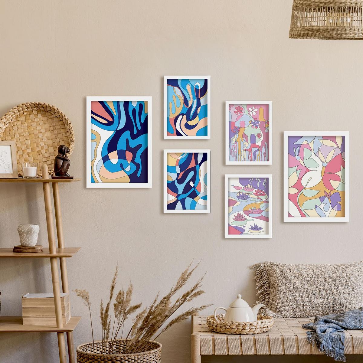 POSTER Set Mit 6 Ethikstile In Blume Zusammenfassung Ästhetische Dekorative Gemälde Für Ihr Wohnzimmer, Schlafzimmer, Zuhause A3 & A4 Weißer Rahmen - Weiß, Papier (29/3cm) - Nacnic