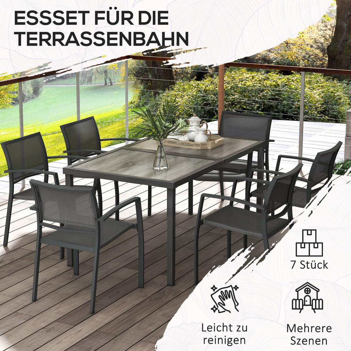 GARTENGARNITUR 7er Set Stahl Mesh Grau - Dunkelgrau/Hellgrau, Metall - Outsunny