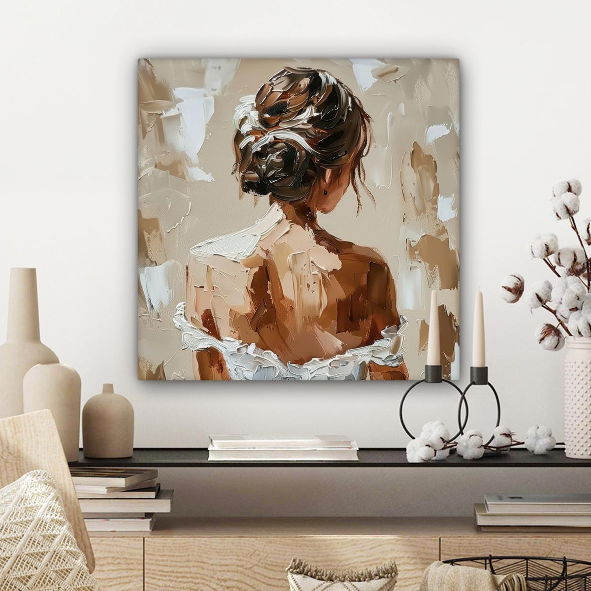 LEINWANDBILD Frau - Farbe - Abstrakt - Beige - Modern Wandbild Wohnzimmer 50x50 cm - Sandfarben, Textil (50/50cm) - MuchoWow