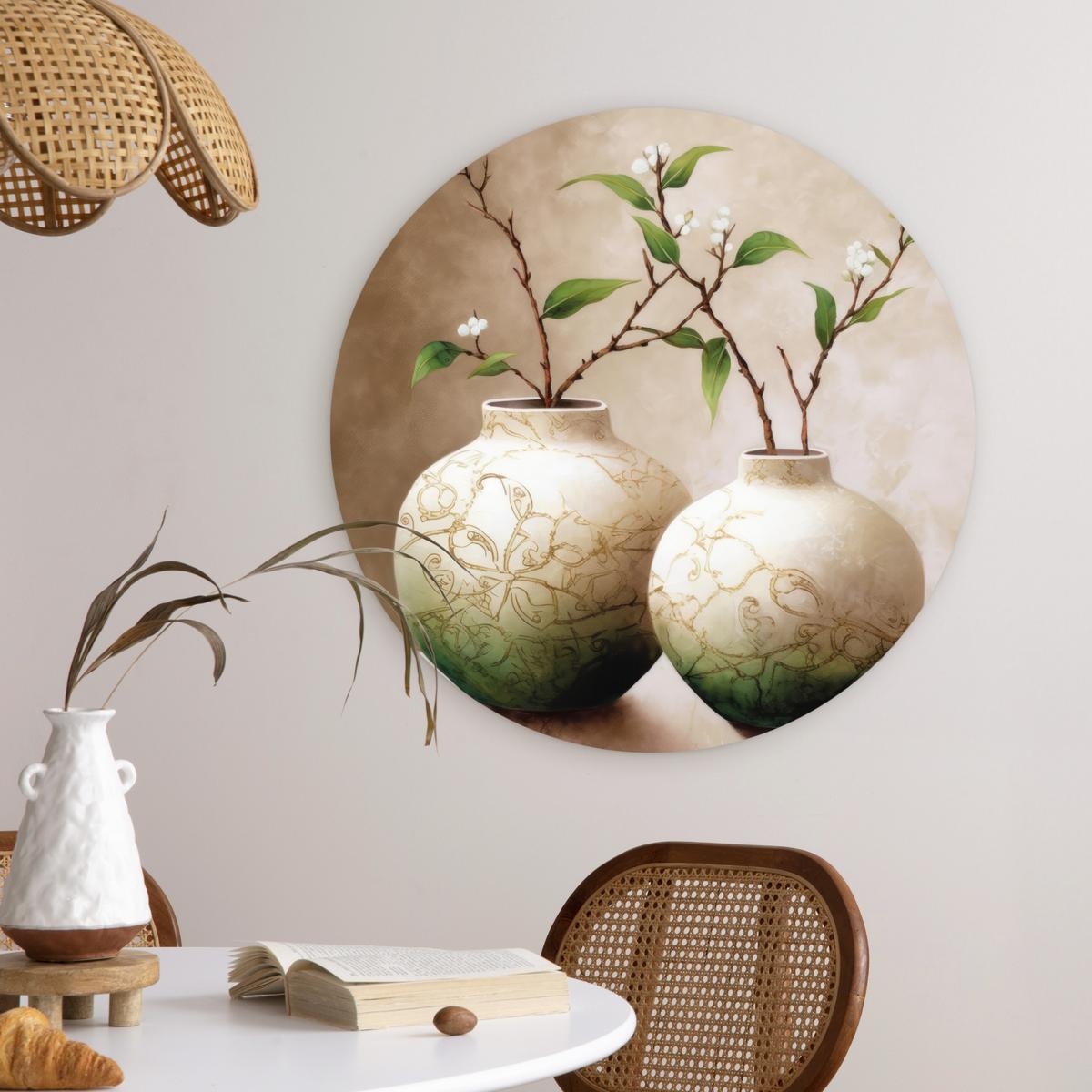 WANDBILD Blumen - Vase - Weiß - Botanisch - Beige Wanddeko Schlafzimmer 60x60 cm - Ecru, Kunststoff (60/60cm) - MuchoWow