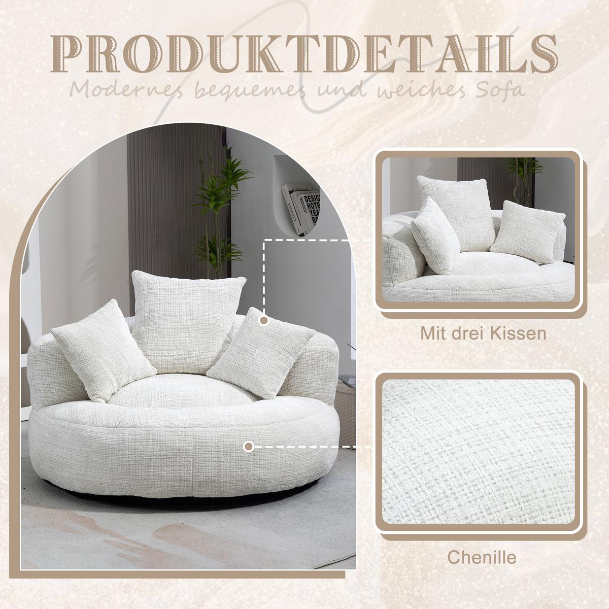 LAZY SOFA– Hoher Rücken & 3 Kissen (Beige Chenille) - Beige, Textil (108/52/108cm) - Urban Meuble
