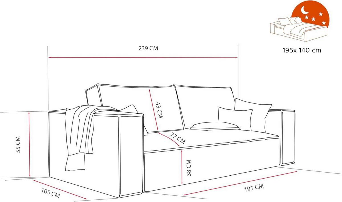 SOFA mit Schlaffunktion und Bettkasten, Senfgelb - Gelb, Holzwerkstoff/Textil (240/84/105cm) - Idohome