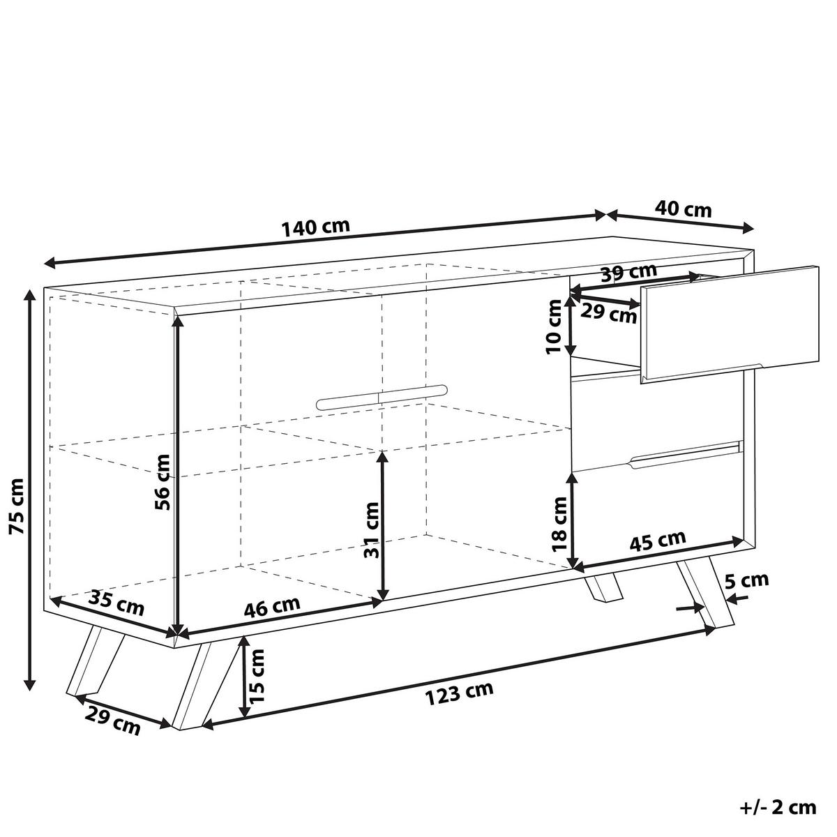 SIDEBOARD mit 2 Türen Braun/Weiß Forester - Braun, Holzwerkstoff (140/75/40cm) - Beliani