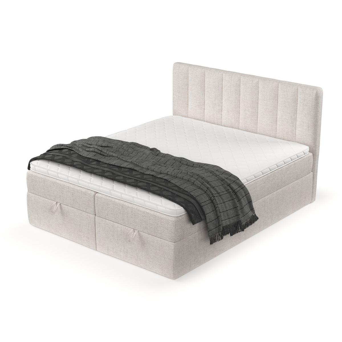 BOXBETT Lusso 180/200 cm Hellbeige im Neve Stoff - Sandfarben/Schwarz, Holz/Holzwerkstoff (180/200cm) - AltaBeds