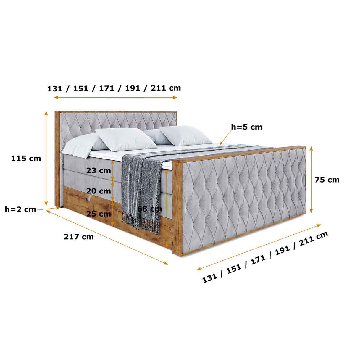 BOXSPRINGBETT mit Matratze H3|H4 und Lattenrost - LOLLI5-Z KING-120x200 - Grau Monolith - Grau, Holzwerkstoff (120/200cm) - ALTDECOR