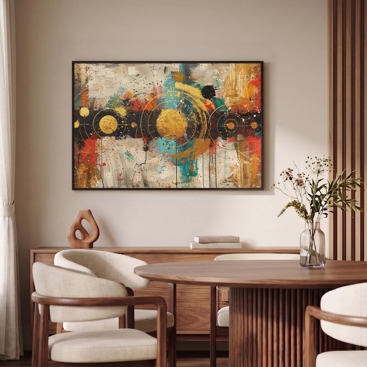 LEINWAND Bilder mit Rahmen - Abstrakt - Kunst - Gold - Modern - 90x60 - Multicolor, Textil (90/60cm) - MuchoWow