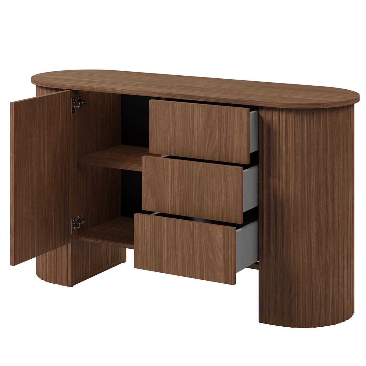 KOMMODE Carlo mit 1 Tür und 3 Schubladen, Push-To-Open, 140 cm, Walnuss - Walnussfarben, Holzwerkstoff (139/80/45cm) - Beautysofa