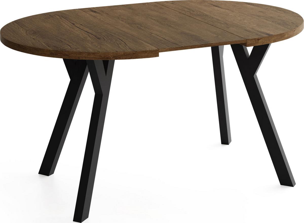 ESSTISCH Vero rund ausziehbar verlängerbar, Eiche Braun Rustikal 80-130/80/77 cm - Alteiche/Schwarz, Holz/Holzwerkstoff (80/130/76.5cm) - WFL GROUP