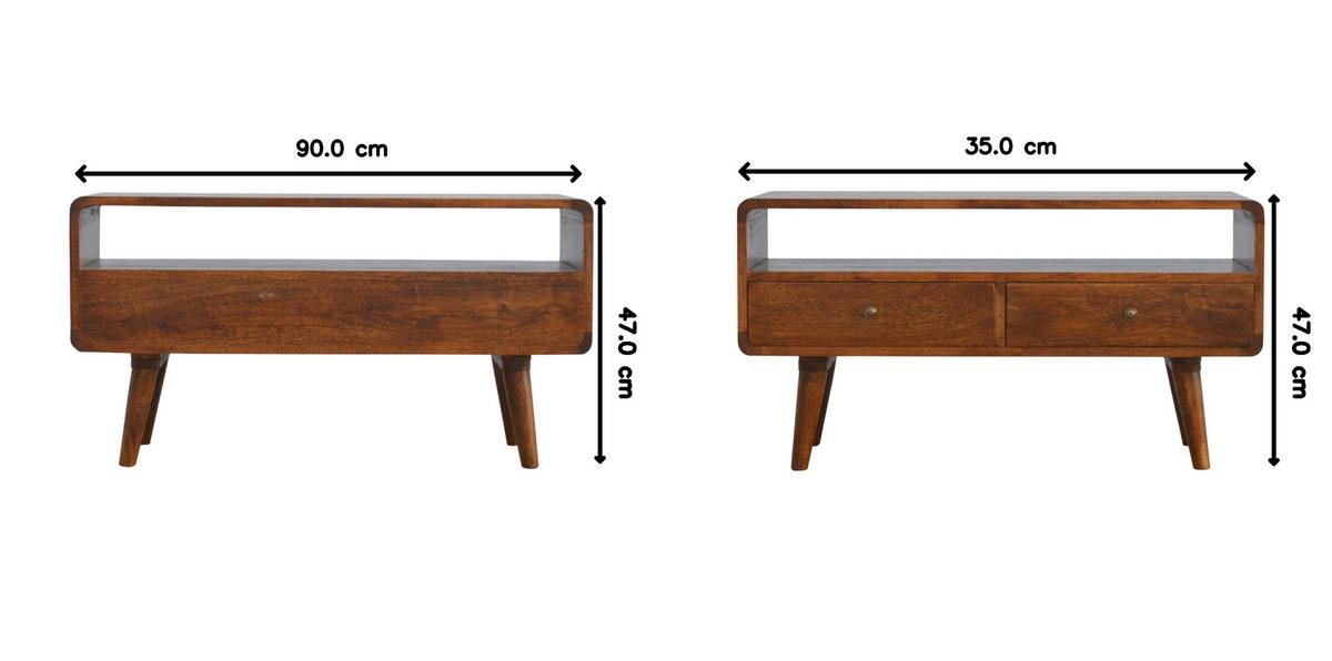 MEDIENUNIT Massives Mangoholz Gewölbte, Kastanienholz-Finish, mit 2 Schubladen - Messingfarben/Braun, Holz/Metall (90/47/35cm) - Artisan Furniture