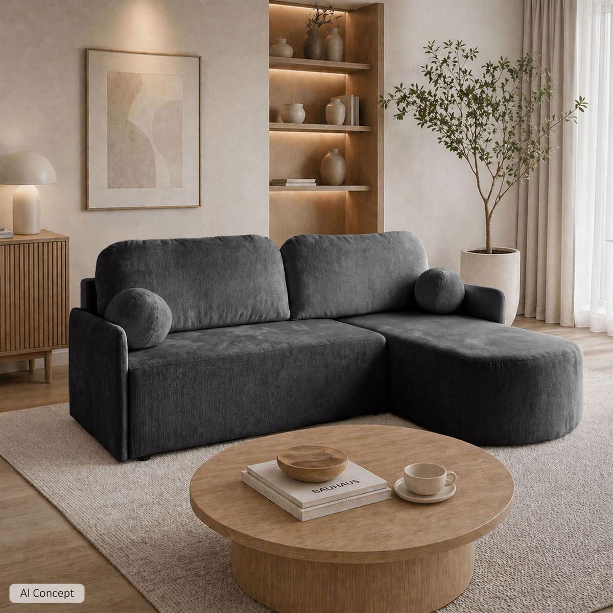 ECKSOFA BLISS mit Schlaffunktion und Bettkasten Harmony 90 - Grau, Textil (212/160cm) - Lookway