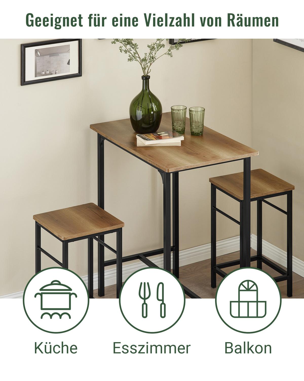 BARTISCH + 2 x BARHOCKER - Braun, Holzwerkstoff/Metall (80/88/50cm) - SoBuy