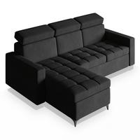ECKSOFA KAME Schwarz Plüsch-Stoff mit Schlaffunktion - Schwarz, Holz/Textil (227/168cm) - MASSENO