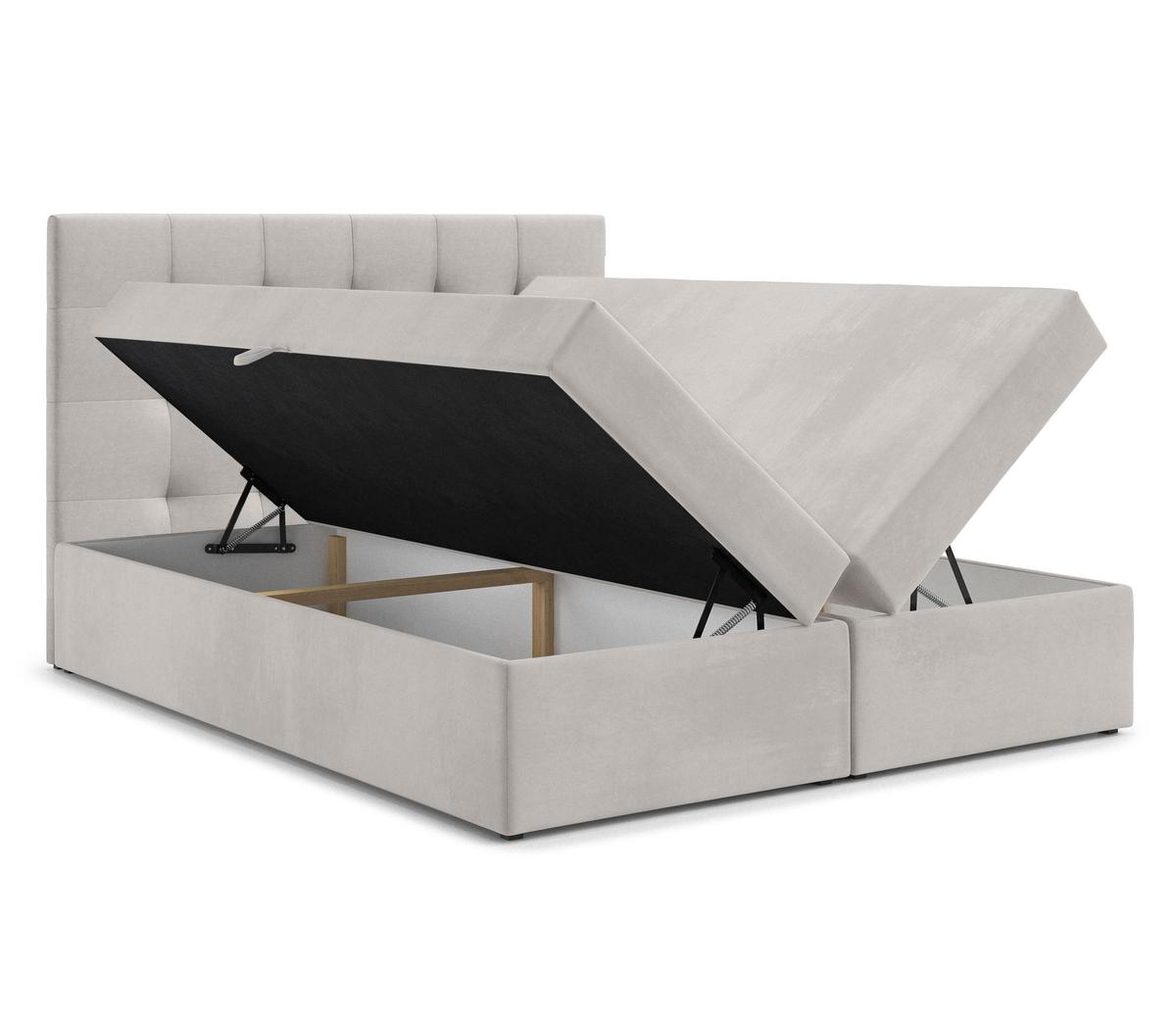 BOXBETT GALATA 140x200 cm mit Bettkasten und Matratze - Beige + TOPPER - Beige/Schwarz, Holz/Holzwerkstoff (140/200cm) - AX Living