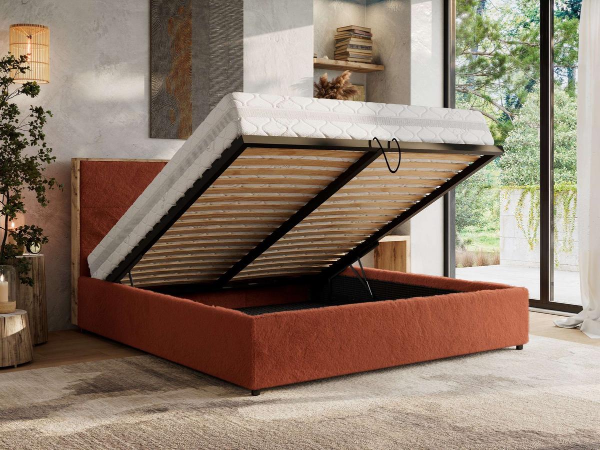POLSTERBETT LERIO CLASSIC 160/200 - Orange Plüsch - Multipocket-Matratze - Orange, Textil (160/200cm) - MKS