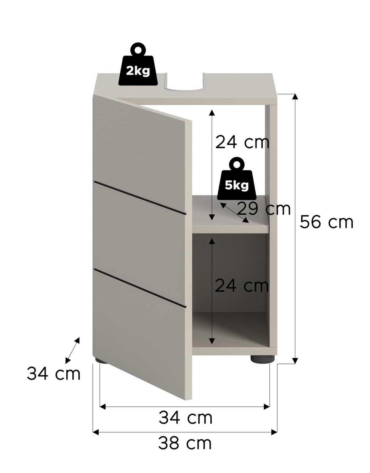 WASCHBECKENUNTERSCHRANK Kaschmir, Badezimmer Unterschrank 38 x 56 cm - Kaschmir/Schwarz, Holzwerkstoff/Kunststoff (38/56/34cm) - Inn.Furn
