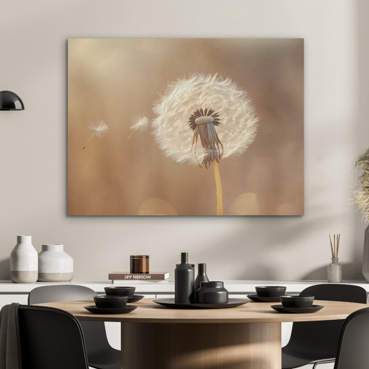 AKUSTIKBILD Löwenzahn - Beige - Natur - Blume Gemälde 80x60 cm - Hellbraun, Kunststoff (80/60/0.9cm) - MuchoWow