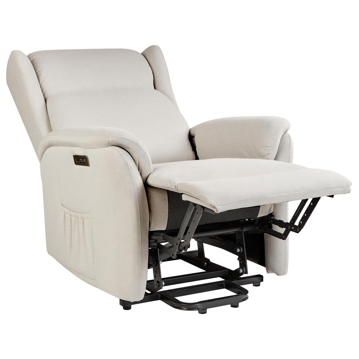 SESSEL creme USB-Port elektrisch verstellbar Elegy - Creme, Textil (72/86/80cm) - Beliani