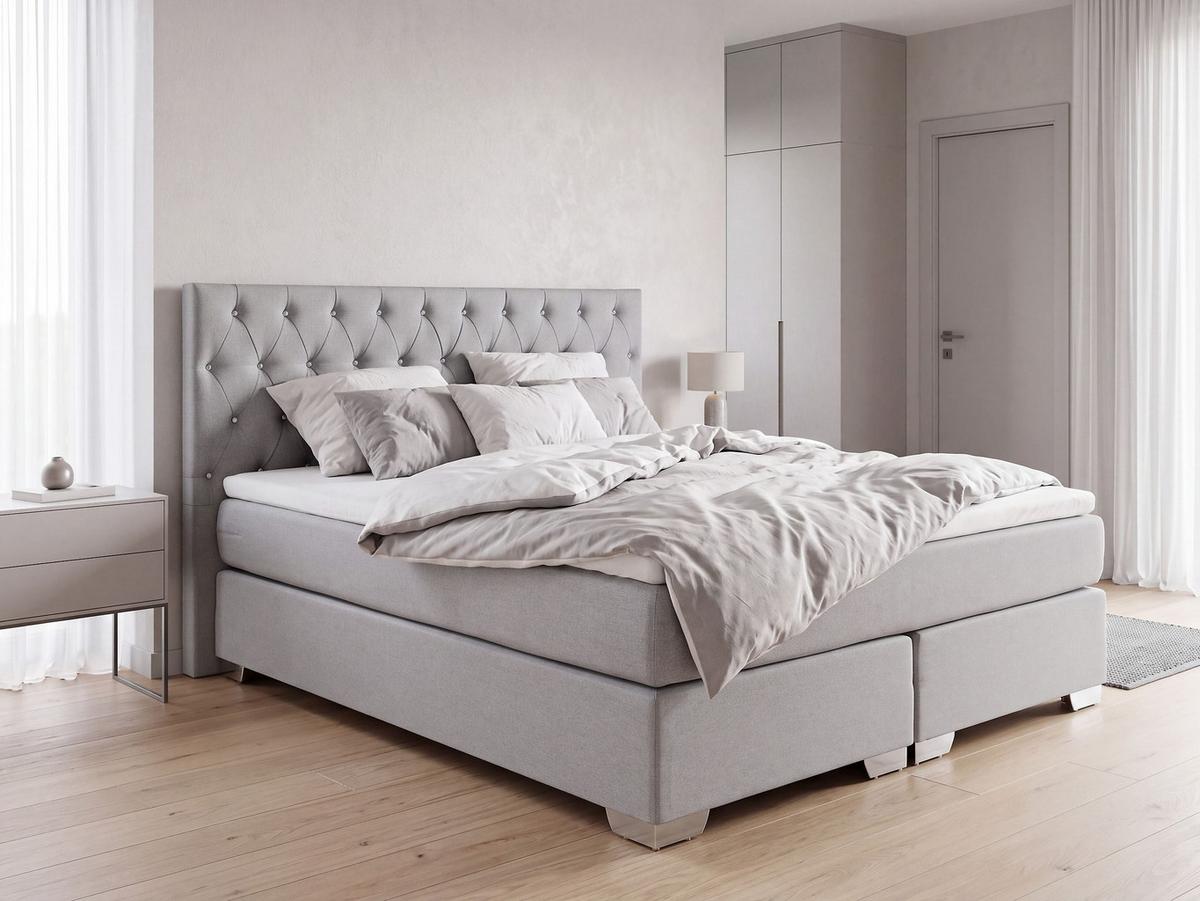 BOXBETT 160/200 cm Hellgrau Duchess - Hellgrau, Textil (160/200cm) - Beliani
