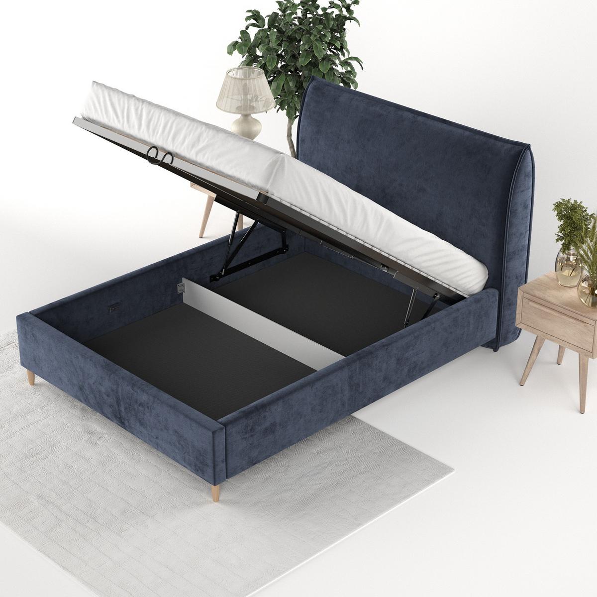 POLSTERBETT Mira 140/200 cm Marineblau im Lotta Stoff - Naturfarben/Dunkelblau, Holz/Holzwerkstoff (140/200cm) - AltaBeds