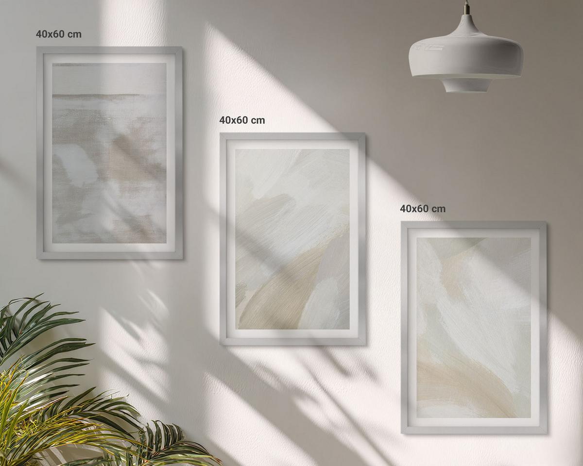 BILDER SET 3er Set - 40x60 cm Silberner Rahmen - Abstrakte Pinselstriche - Silberfarben, Kunststoff (40/60cm) - TULUP