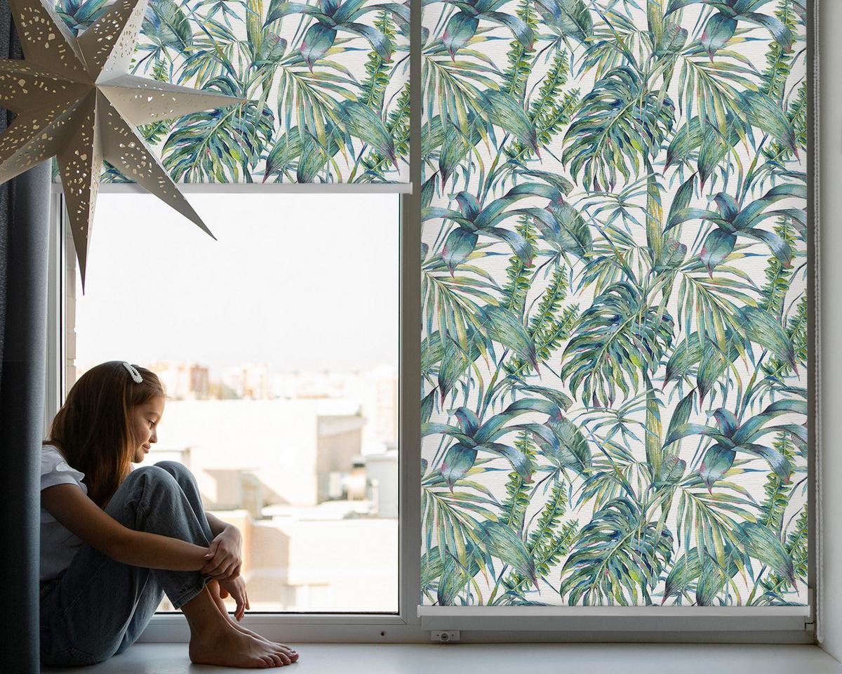 INNENROLLO - Fensterrollo - Rollo - 100x140 cm - Tropische Blätter - Grün, Kunststoff (100/140/0.5cm) - TULUP