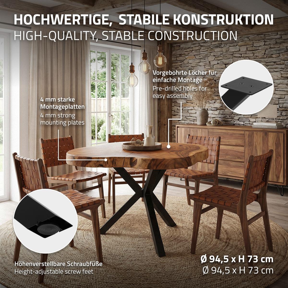 TISCHBEINE Metall Schwarz Ø94,5 x 73 cm X-Form 3-beinig aus Stahl - Schwarz, Metall (94.5/73/94.5cm) - ML-DESIGN