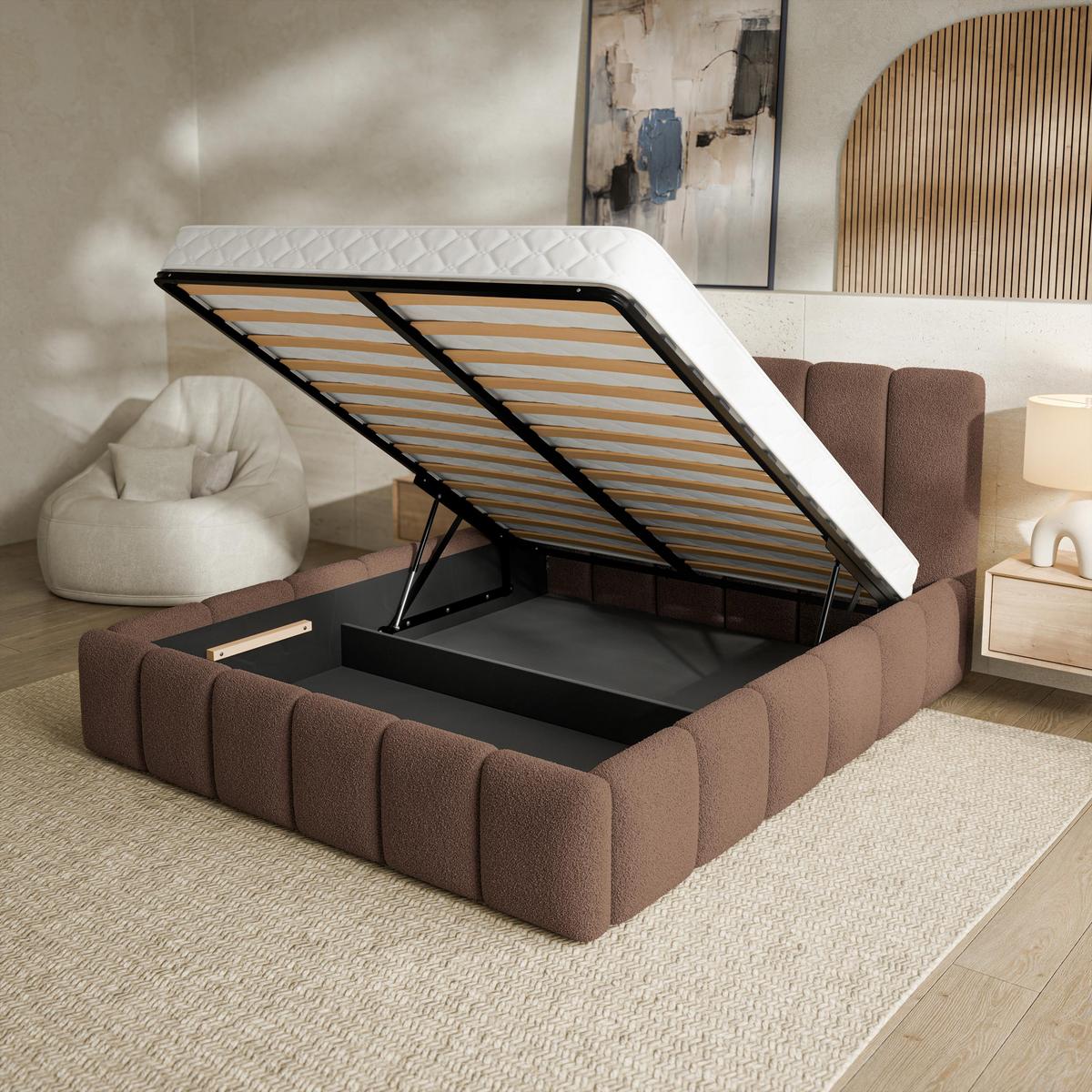 POLSTERBETT RANIS 200x200 cm mit Bettkästen - Braun - Braun, Holz/Textil (200/200cm) - MASSENO