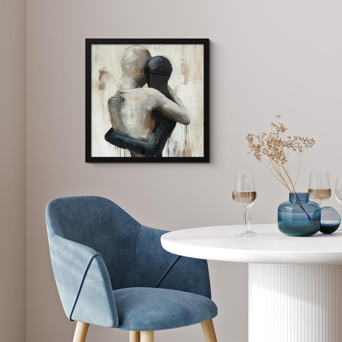 POSTER MIT RAHMENGERAHMTES BILD Abstrakt - Liebe - Schwarz und weiß - Modern 40x40 cm - Schwarz, Papier (40/40cm) - MuchoWow