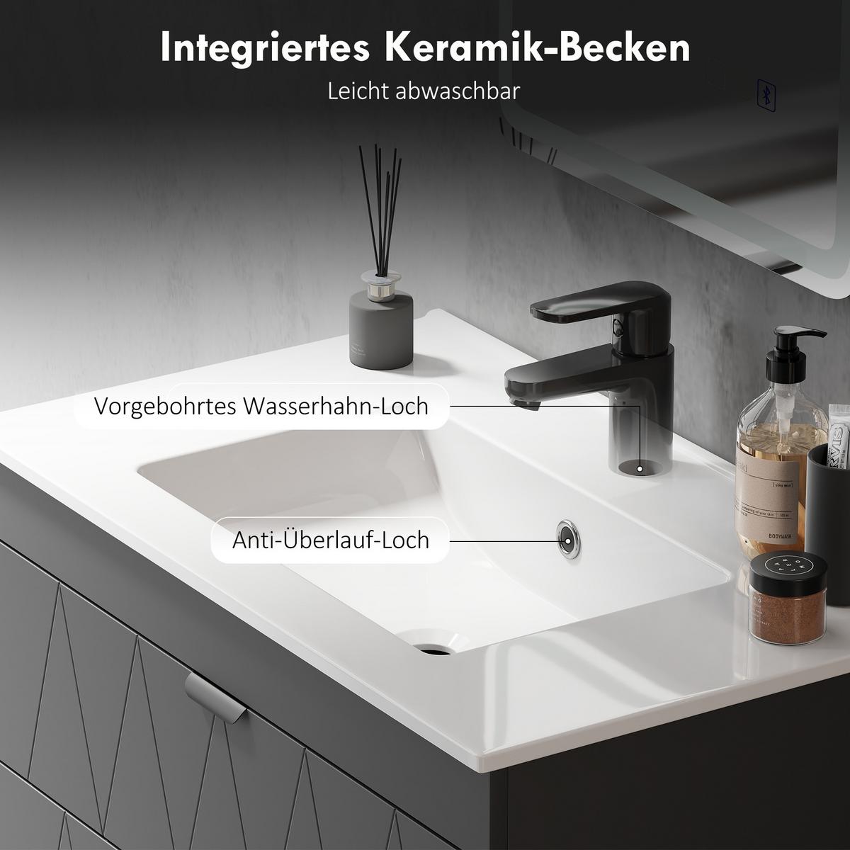 WASCHBECKENUNTERSCHRANK Hängend mit Keramikwaschbecken Schwarz - Schwarz, Holzwerkstoff/Metall (46/50/76cm) - HOMCOM
