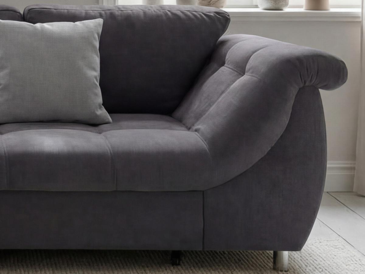 ECKSOFA mit Schlaffunktion, Wellenunterfederung, Ottomane links B250/T190/H84 cm, Liegefl. 179x190 cm, Mikrofaser Anthrazit / 17008 - Chromfarben/Anthrazit, Textil/Metall (250/190cm) - luma-home