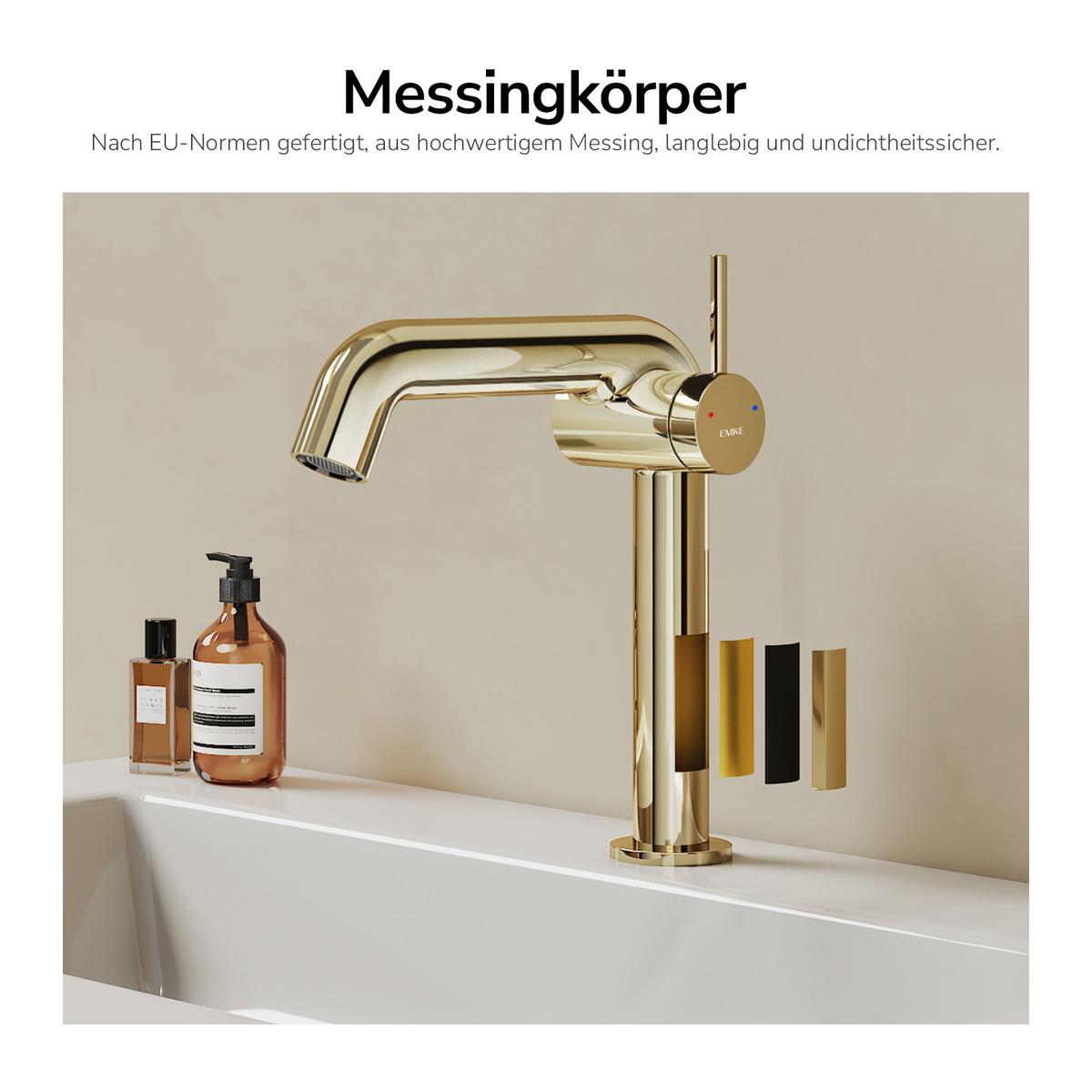 WASCHTISCHARMATUR Ventilkernzertifizierung Champagnergold 15cm - Goldfarben, Metall (20/7.6/22.2cm) - EMKE