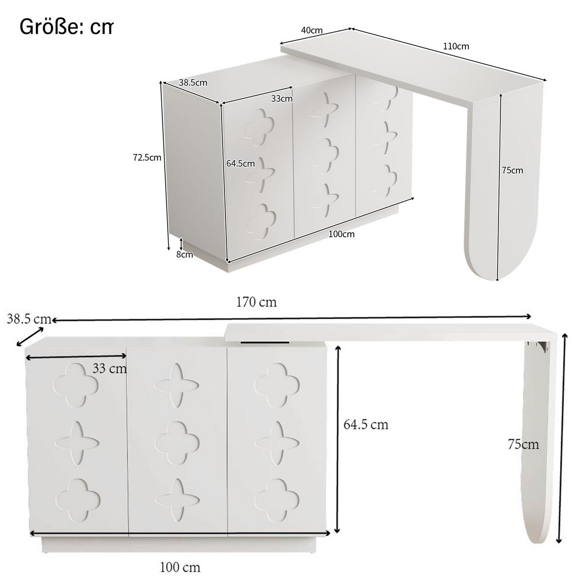 COMPUTERTISCH Eckschreibtisch Drehbar Weiß L-Form mit Schrank 110cm - Weiß, Holzwerkstoff (40/110/75cm) - Urban Meuble