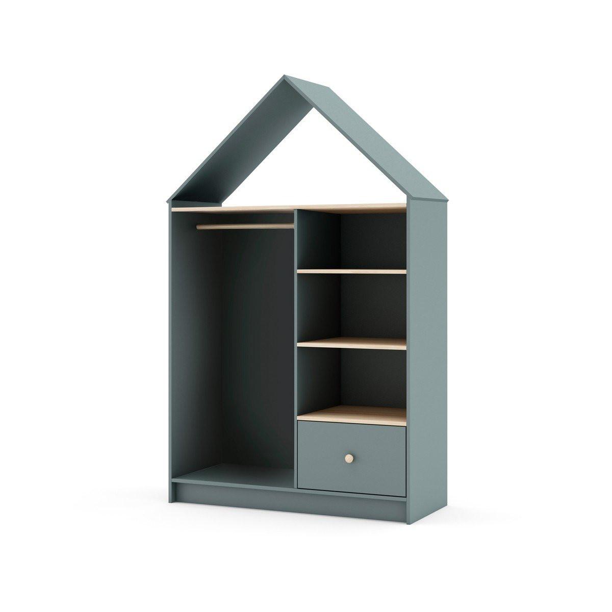 KLEIDERSCHRANK mit 3 Nischen, 1 Schublade und 1 Kleiderstange H180 cm 45/110/180 cm - Grün, Holz (45/180/110cm) - Calicosy