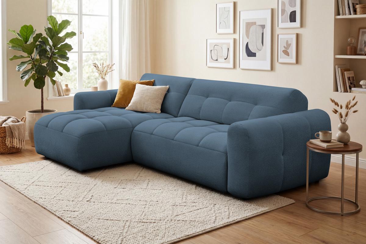 ECKSOFA LUMERO 4-Sitzer LINKS, marineblau - Blau/Schwarz, Holz/Textil (275/166cm) - Courtois Laville